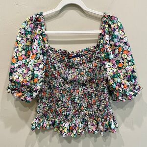 GAP Puff Sleeve Smocked Peplum Top - Size: XL